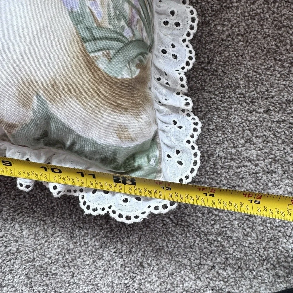 VTG Kitty Cat‎ Floral Pillow Lace Trim Pastels Cottage Country Rustic Farmhouse